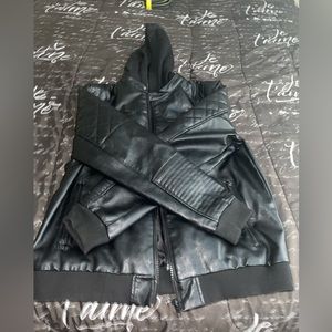 Men’s leather Jacket with hoodie.